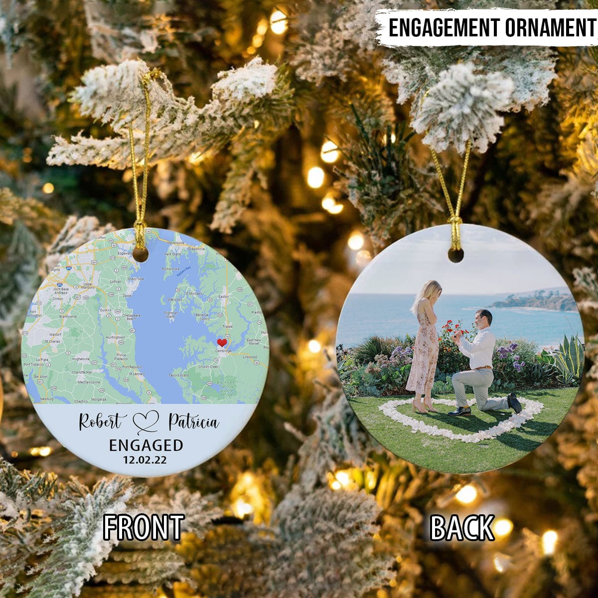 Custom Photo Two Sides Map Valentine Ornament