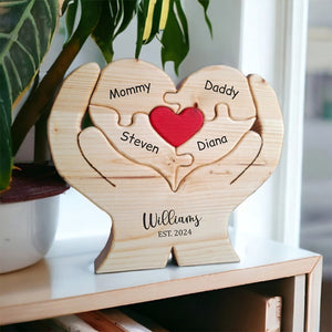 Personalized Engraved Heart Family Puzzle - Gift For Mother, Father, Family