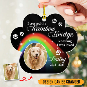 Personalized Dog Memorial Flower Acrylic Ornament - I Crossed The Rainbow Bridge - Dog Loss Gift, Remembrance Gift