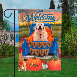 Welcome, Happy Fall, Thankgivings - Personalized Pet Photo & Name Flag - Gift For Pet Lovers