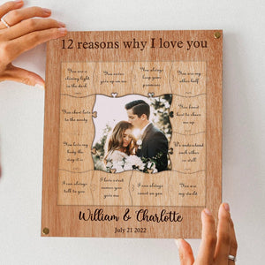 12 Reasons Why I Love You Wooden Puzzle Piece Collage - Personalized Frame