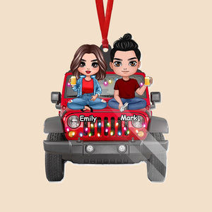 Couple With Car - Personalized Christmas Acrylic Ornament - Best Gift For Couple, For Christmas