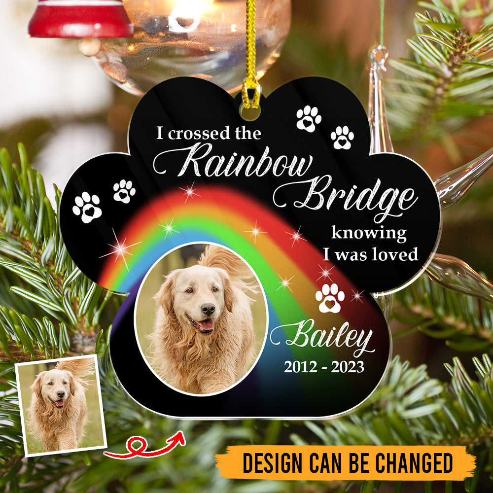 Personalized Dog Memorial Flower Acrylic Ornament - I Crossed The Rainbow Bridge - Dog Loss Gift, Remembrance Gift