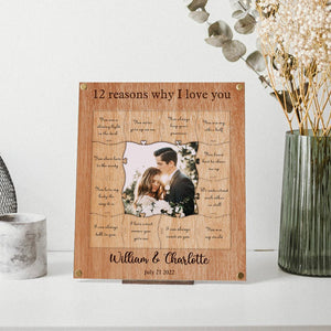 12 Reasons Why I Love You Wooden Puzzle Piece Collage - Personalized Frame