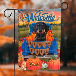 Welcome, Happy Fall, Thankgivings - Personalized Pet Photo & Name Flag - Gift For Pet Lovers