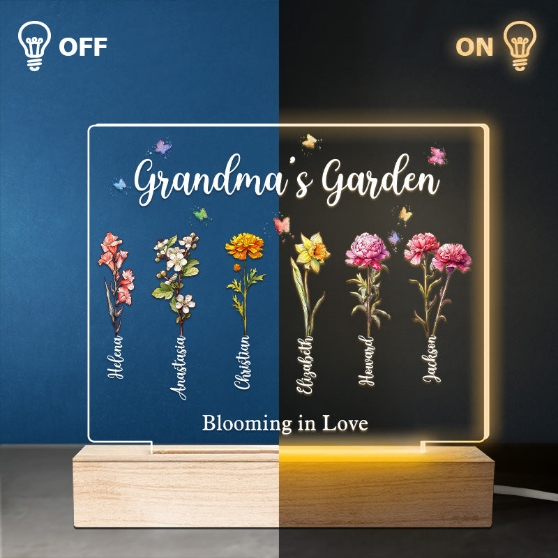 My Garden, My Love - Family Personalized Custom Rectangle Shaped 3D LED Light - Gift For Grandma