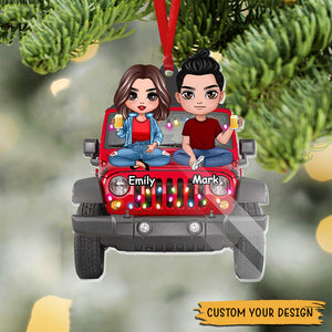 Couple With Car - Personalized Christmas Acrylic Ornament - Best Gift For Couple, For Christmas