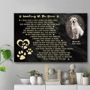 Custom Photo I'll Be Waiting At The Door Dog Poem Cute Dog Black Background Personalized Dog Memorial Gift For Dog Lovers - Personalized Custom Canvas Wall Art