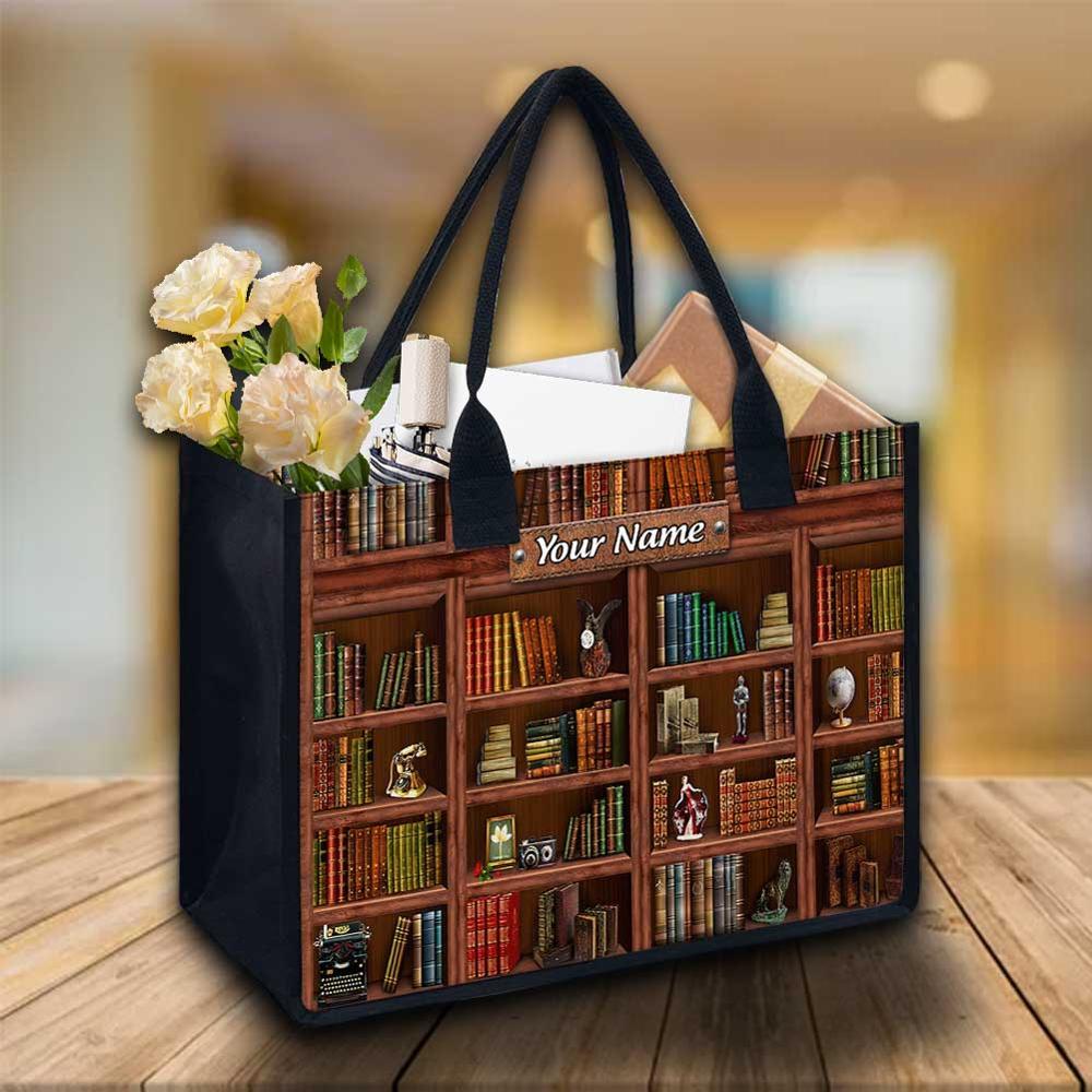 Library Book Shelf Personalized Canvas Tote Bag