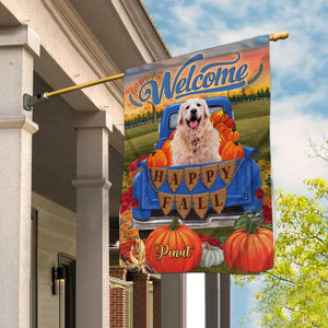 Welcome, Happy Fall, Thankgivings - Personalized Pet Photo & Name Flag - Gift For Pet Lovers