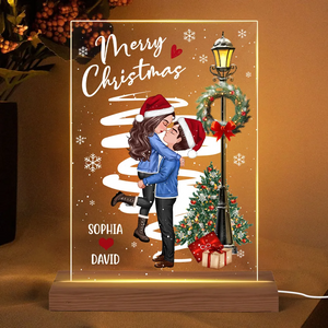 Winter Couple Hugging Kissing Snow Personalized Rectangle Acrylic LED Night Light