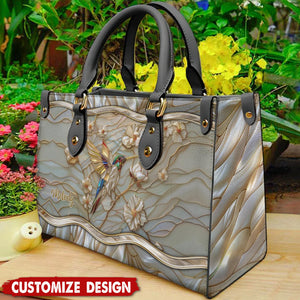 Stained Glass Hummingbird Personalized Leather Handbag - Gift For Bird Lovers