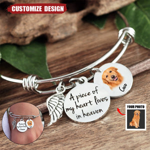 A Piece Of My Heart Lives In Heaven - Personalized Memorial Photo Bracelet