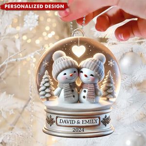 Snow Globe Snowman Couple-Personalized Ornament-Gift For Married Engaged Couples-2024 New Release