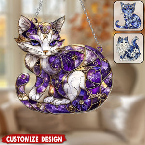 Personalized Cat Window Hanging Suncatcher Ornament - Gift For Cat Lovers