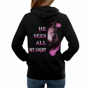 He Sees All My Light - She Accepted All My Dark Couple Wolf Hoodie