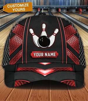 Black And Red Bowling Personalized Classic Cap, Personalized Gift for Bowling Lovers