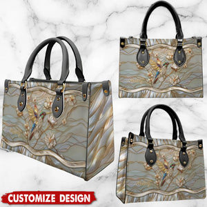 Stained Glass Hummingbird Personalized Leather Handbag - Gift For Bird Lovers