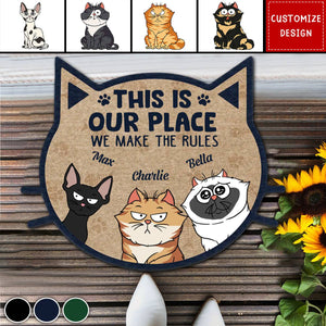 Funny Cartoon Cats We Make The Rules - Personalized Custom Shaped Doormat