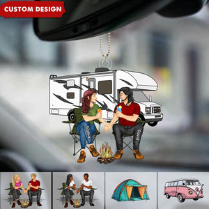 Camping Couple Making Memories One Campsite At A Time Personalized Car Ornament-Gift For Couple