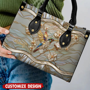 Stained Glass Hummingbird Personalized Leather Handbag - Gift For Bird Lovers