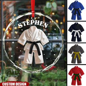 Personalized Black Belt Christmas Glass Ornament - Jiu-Jitsu,Karate Gift