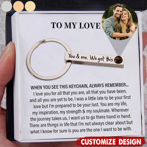 Personalized Couple Photo Projection Stainless Steel Keychain - Anniversary Gift For Husband,Wife