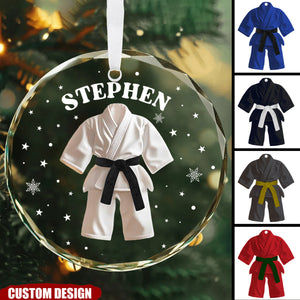 Personalized Black Belt Christmas Glass Ornament - Jiu-Jitsu,Karate Gift