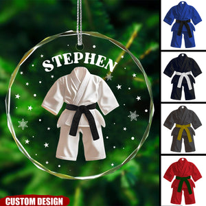 Personalized Black Belt Christmas Glass Ornament - Jiu-Jitsu,Karate Gift