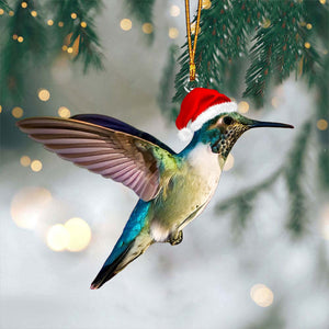 Hummingbird With Christmas Cap Ornament - Gift For Bird Lovers - 2024 New Release