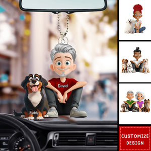 Personalized Cute Cartoon Couple And Dogs Acrylic Car Ornament-Gift For Dog Lovers, Couple