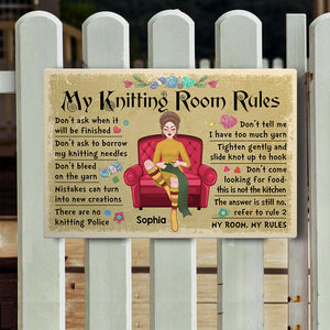 Personalized Crochet and Knitting Room Rules Funny Metal Sign, Gift for Crochet & Knitting Lovers