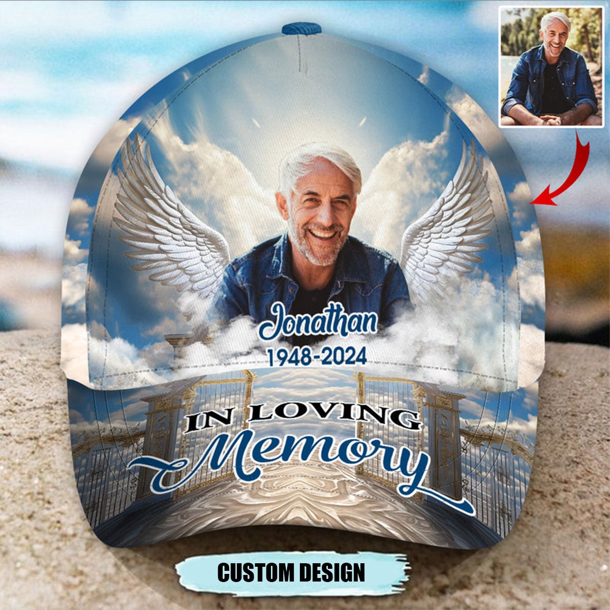 Memorial Insert Image Angel Wings Golden Gate, In Loving Memory Personalized Classic Cap