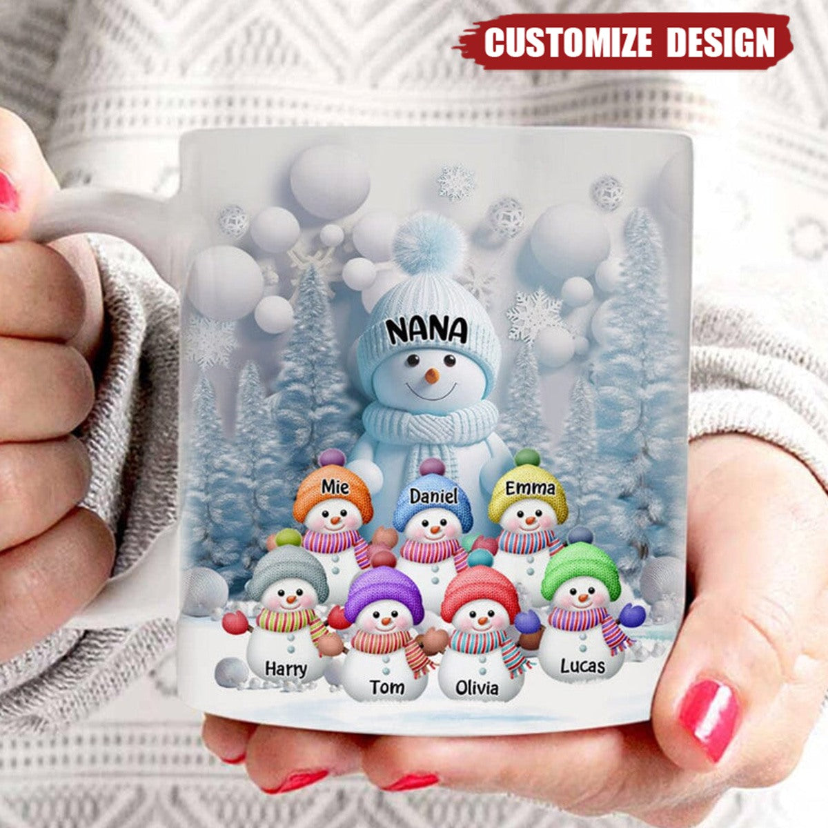 Christmas Blue Vibe Snowman Grandma Mom Colorful Kids Personalized Mug