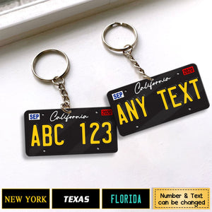 Black License Plate For Any State Personalized Acrylic Keychain