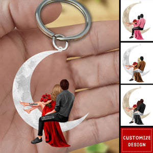 Couple sitting on the moon Personalized Acrylic Keychain - Gift For Wife,Husband,Anniversary