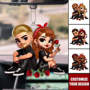 Pretty Couple Roses Heart Personalized Acrylic Car Ornament, Anniversary & Valentine's Day Gift