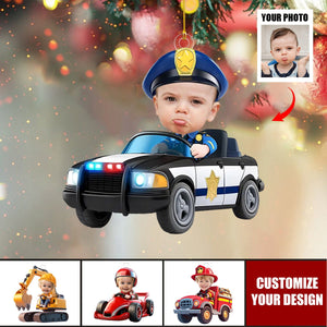 Personalized Family Christmas Ornament - Custom Photo The Tiny, Professional Construction Truck Driver - Christmas Gift For Kids