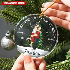 Christmas Couple Kissing My Favorite Place In All The World - 2024 New Release Personalized Circle Ornament