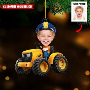 Personalized Family Christmas Ornament - Custom Photo The Tiny, Professional Construction Truck Driver - Christmas Gift For Kids