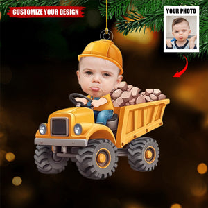 Personalized Family Christmas Ornament - Custom Photo The Tiny, Professional Construction Truck Driver - Christmas Gift For Kids