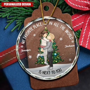 Christmas Couple Kissing My Favorite Place In All The World - 2024 New Release Personalized Circle Ornament