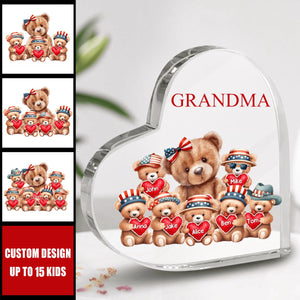 4th of July Grandma Bear With Cute Grandkids Personalized Acrylic Plaque