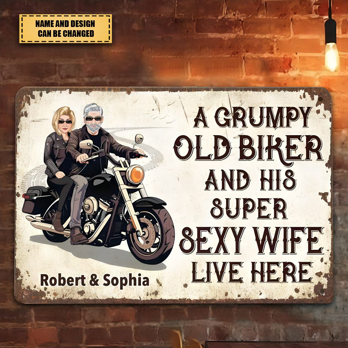 Grumpy Biker And His Wife - Gift For A Biker - Personalized Custom Metal Sign