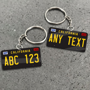 California License Plate Black Personalized Acrylic Keychain