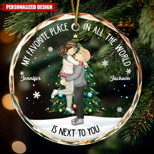 Christmas Couple Kissing My Favorite Place In All The World - 2024 New Release Personalized Circle Ornament