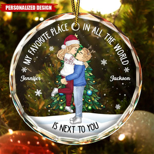 Christmas Couple Kissing My Favorite Place In All The World - 2024 New Release Personalized Circle Ornament