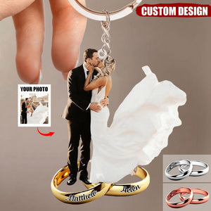 Wedding Ring - Personalized Photo Mica Keychain - Wedding Gift For Couple, Wife, Husband