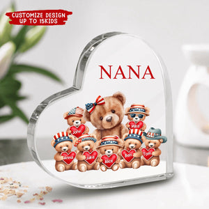 4th of July Grandma Bear With Cute Grandkids Personalized Acrylic Plaque