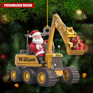 Personalized Santa on The Excavator Christmas Ornament, 2024 New Release Gifts For Kids